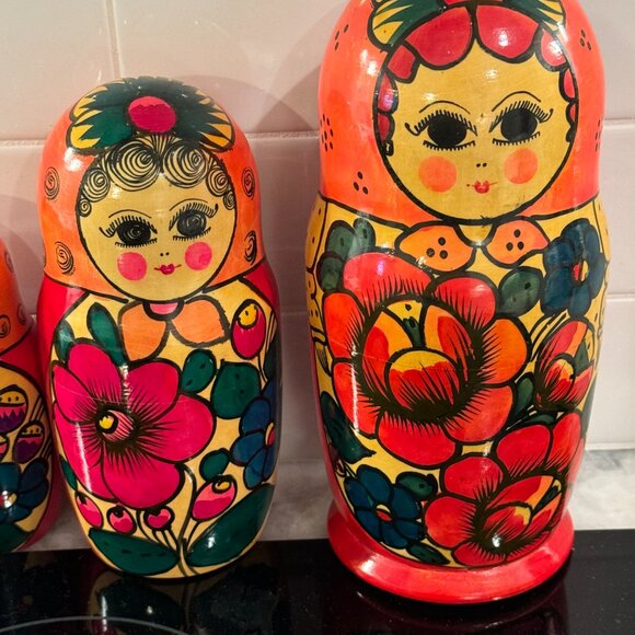 Vintage Russian Nesting Dolls 1990s Set 8 Hand-Painted Matryoshka Stacking rare - Picture 13 of 16